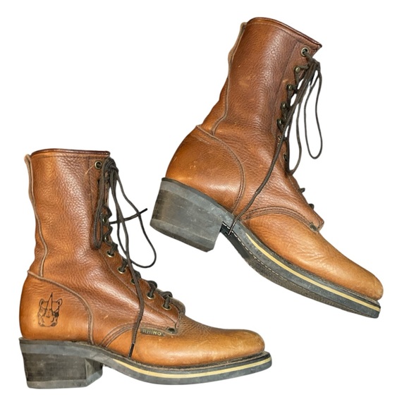Rhino Brown Leather Lace Up Boots - Picture 5 of 13